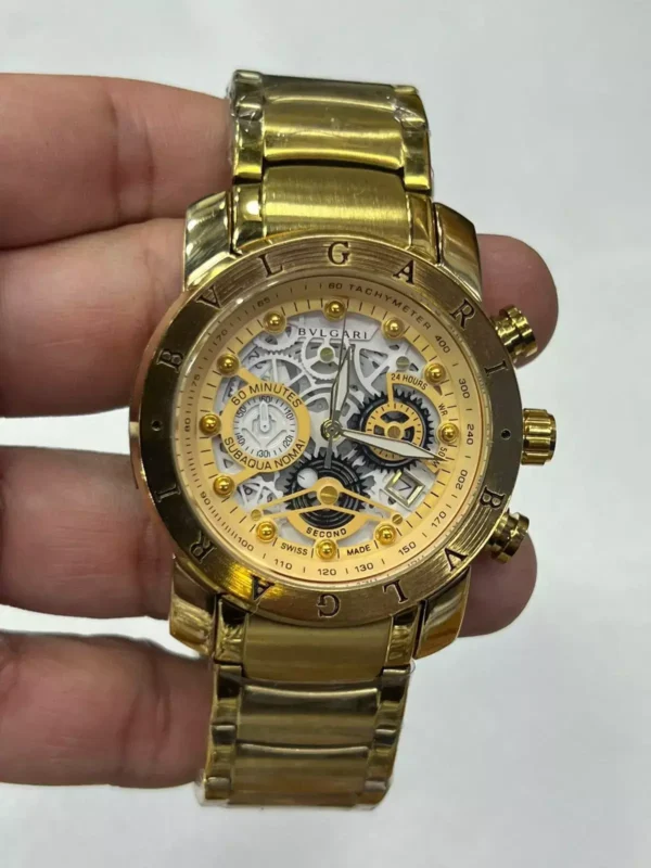 Relógio Masculino Bvlgari Skeleton 100% funcional A Prova D'água - Dourado
