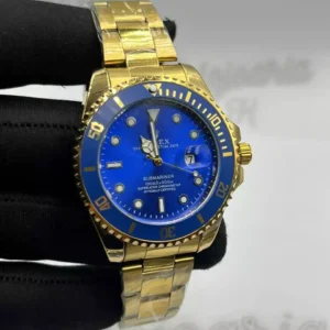 Relógio Masculino Rolex Submariner Linha Gold 100% Funcional A Prova D'água - Dourado com Azul