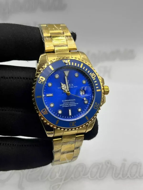 Relógio Masculino Rolex Submariner Linha Gold 100% Funcional A Prova D'água - Dourado com Azul
