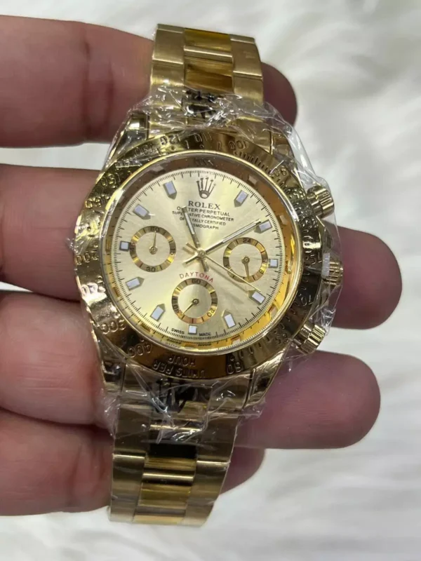 Relógio Unissex Rolex Daytona Linha Gold 100% Funcional A Prova D'água - Dourado com Verde - Imagem 2