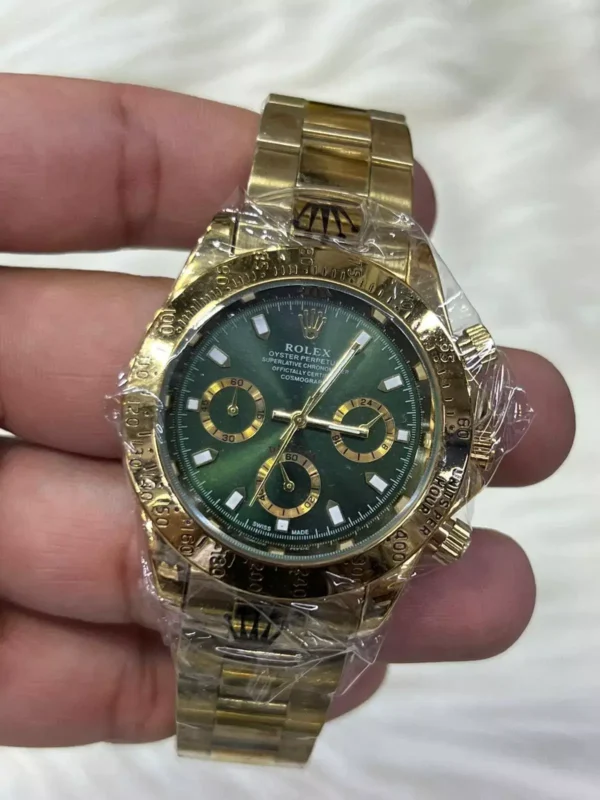 Relógio Unissex Rolex Daytona Linha Gold 100% Funcional A Prova D'água - Dourado com Verde