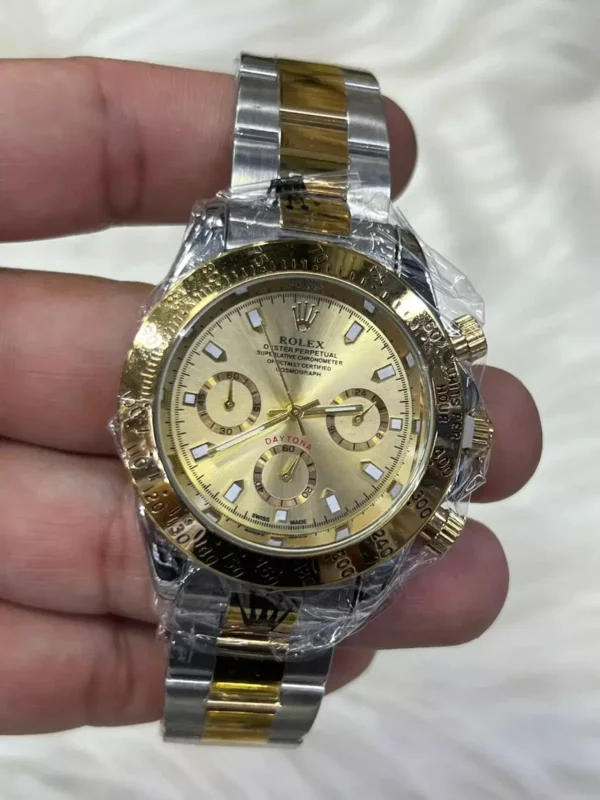 Relógio Unissex Rolex Daytona Linha Gold 100% Funcional A Prova D'água - Dourado com Verde - Imagem 7